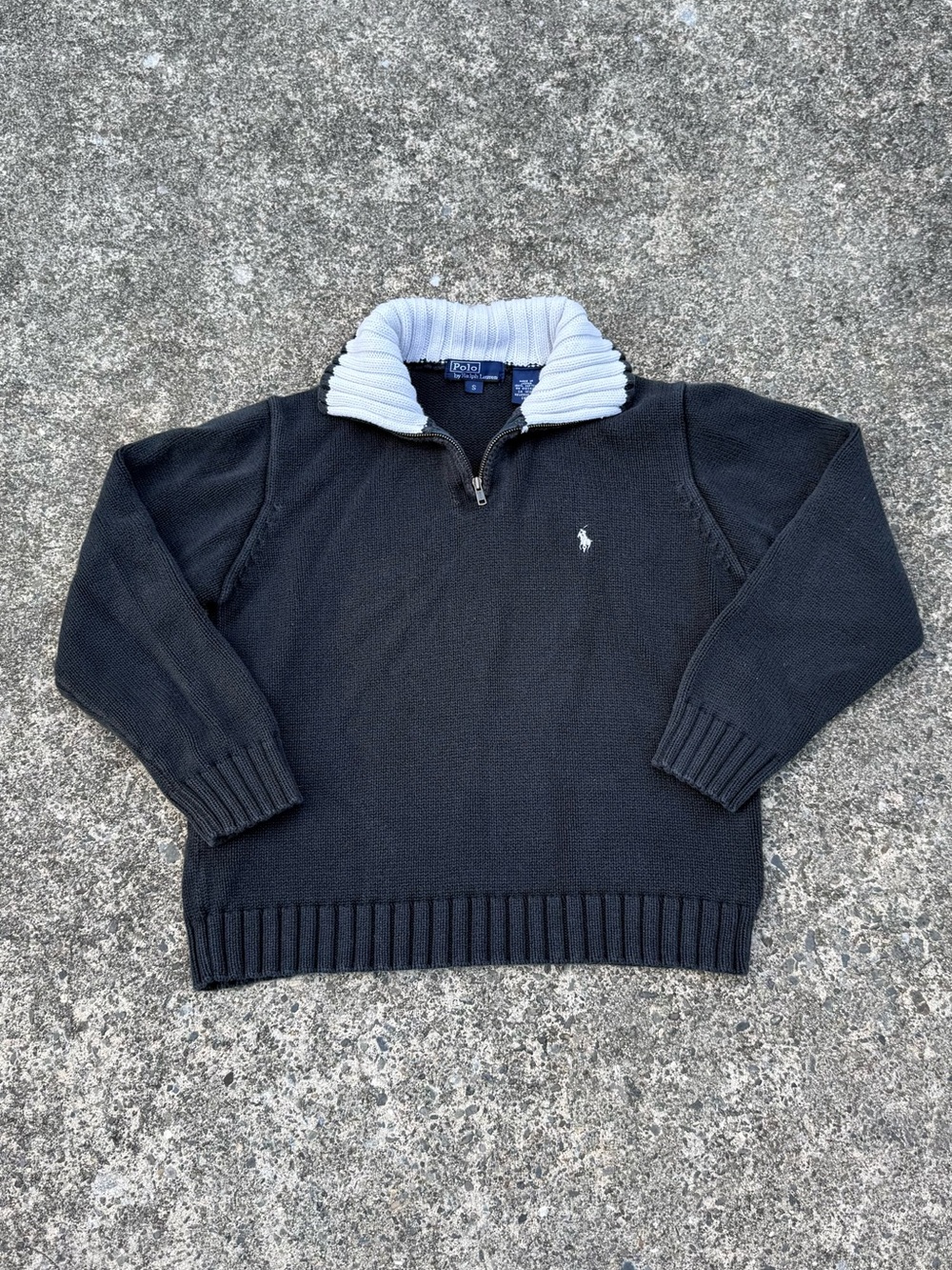 Polo Ralph Lauren Kids Black & White Quarter-Zip Sweater Size S